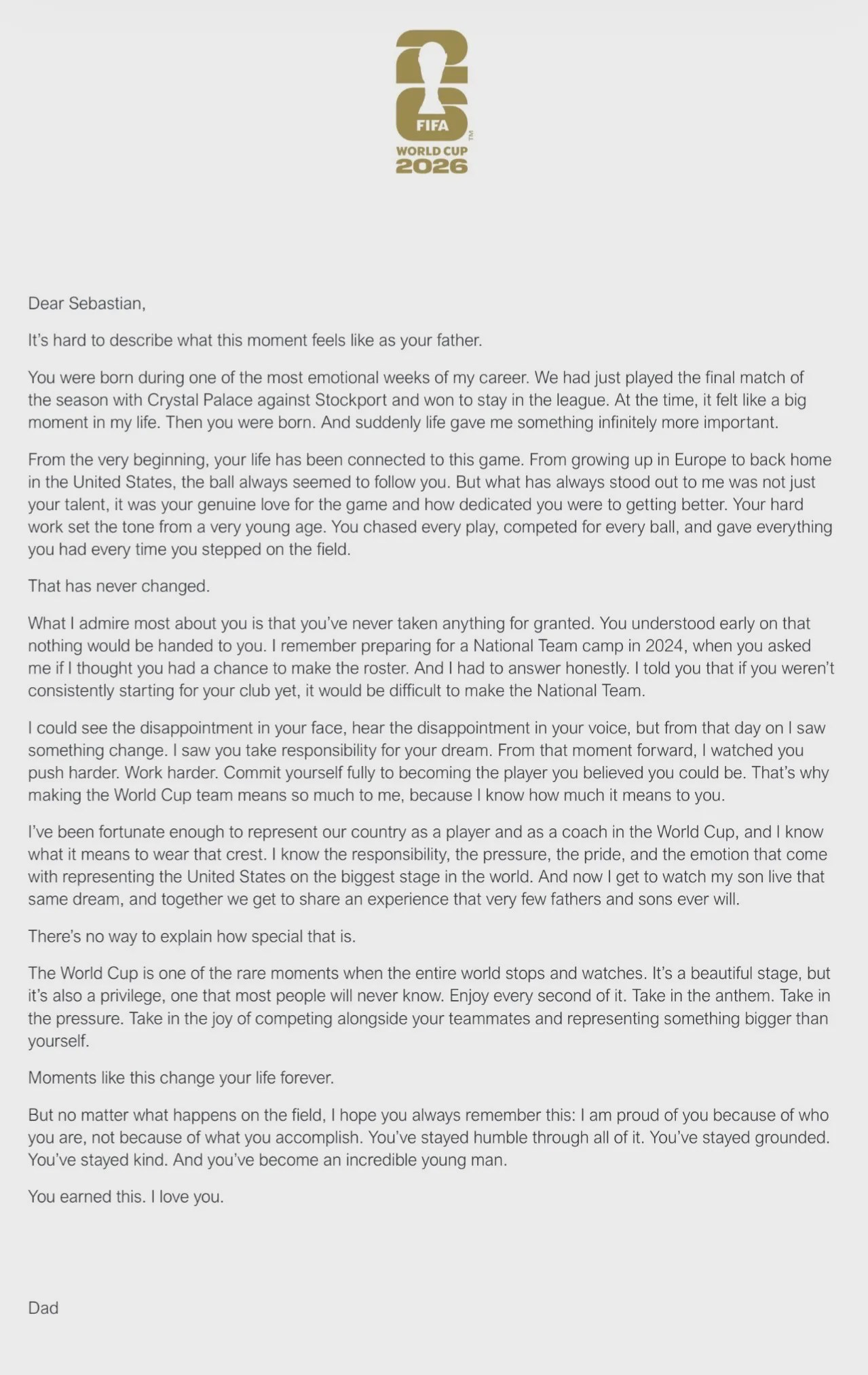 Gregg Berhalter Pens Heartfelt World Cup Letter to Son Sebastian